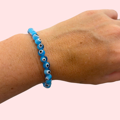Pulsera  Ojo Turco azul celeste  vidrio