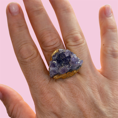 Anillo de amatista baño de plata dorado