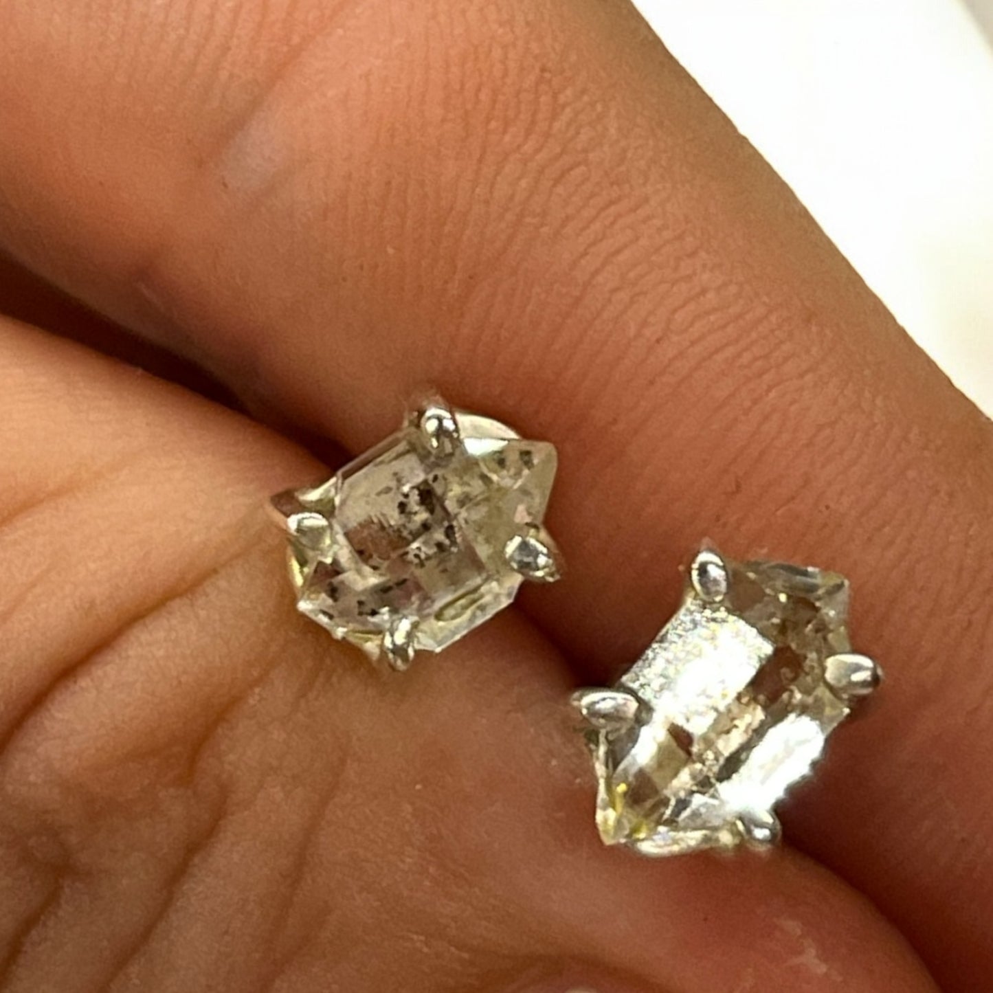 Pendientes  Diamante Hérkimer plata de ley 925