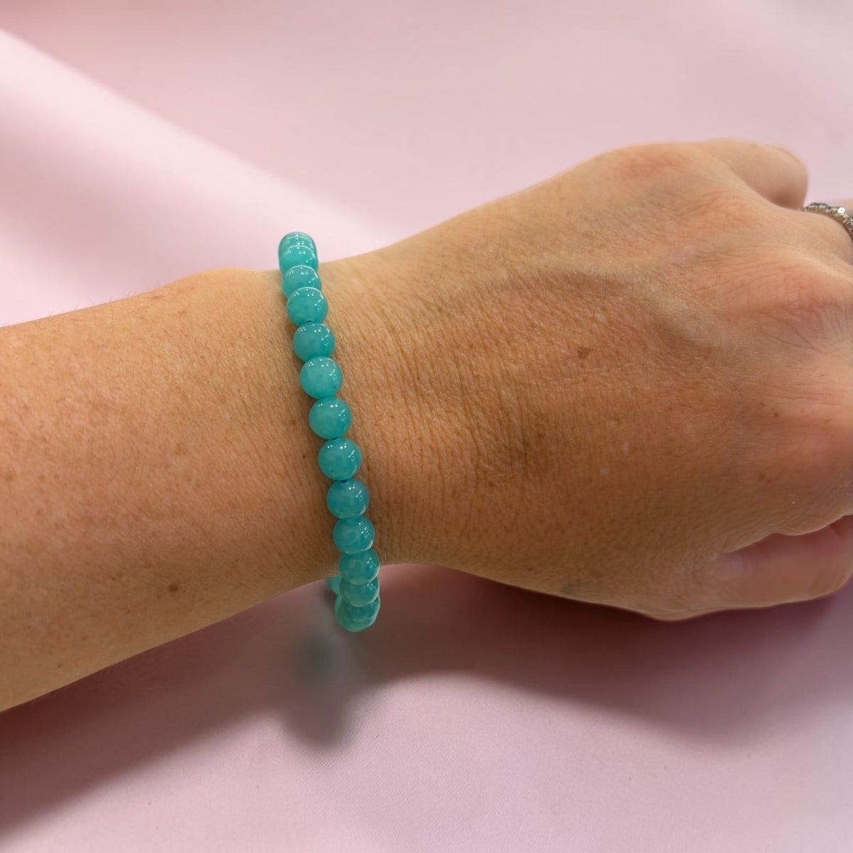Pulsera amazonita bolita (comunicación y limpieza)