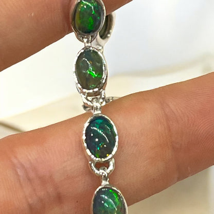 Pulsera de ópalo negro y plata de ley