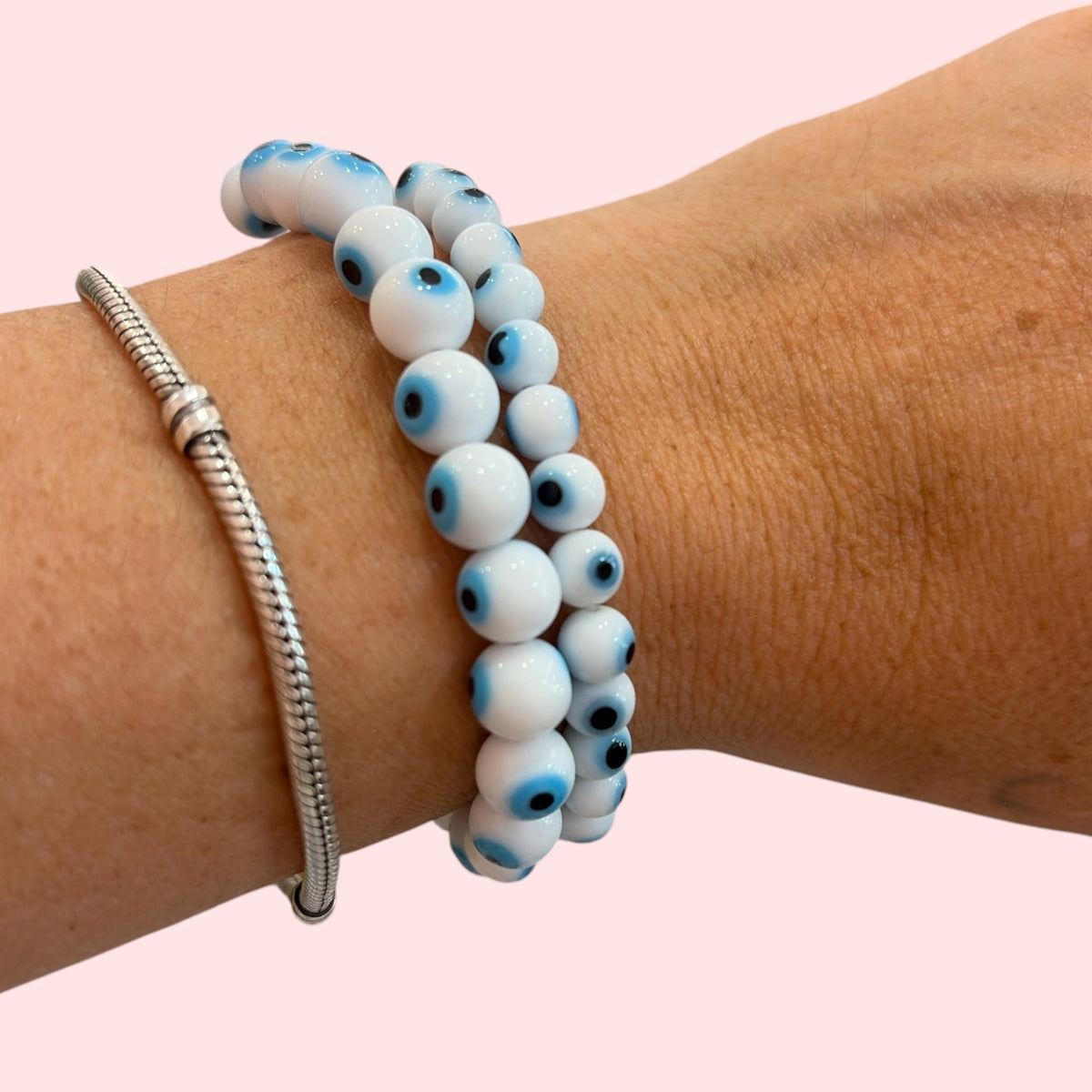 Pulsera  Ojo Turco blanco vidrio 8mm