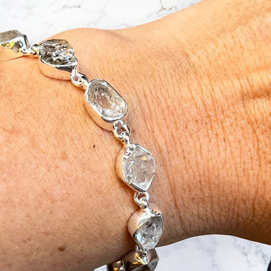 Pulsera Diamante Hérkimer plata de ley ajustable