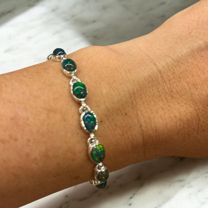 Pulsera de ópalo negro y plata de ley