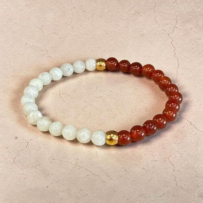 Pulsera de Cornalina y Piedra Luna bolita 6mm confianza e intuición