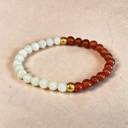 Pulsera de Cornalina y Piedra Luna bolita 6mm confianza e intuición