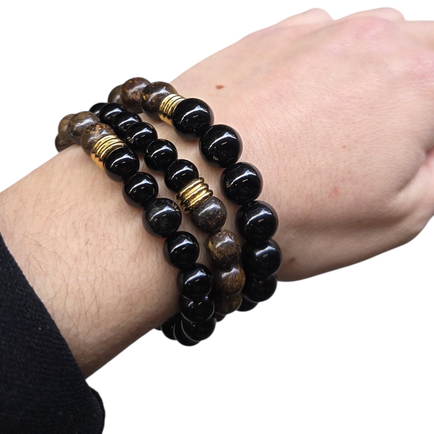 Pulsera de Broncita y turmalina bolitas 6,8 y 10 (repeler envidias)