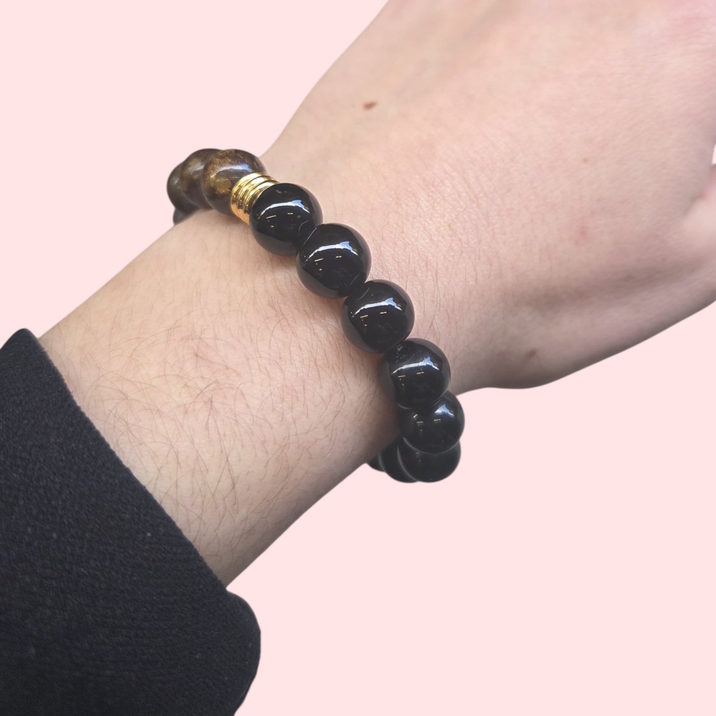 Pulsera de Broncita y turmalina bolitas 6,8 y 10 (repeler envidias)