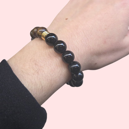 Pulsera de Broncita y turmalina bolitas 6,8 y 10 (repeler envidias)