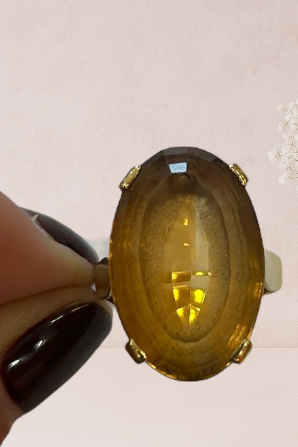 Anillo vintage de citrino natural en oro de 18K (años 70) Abundancia y poder