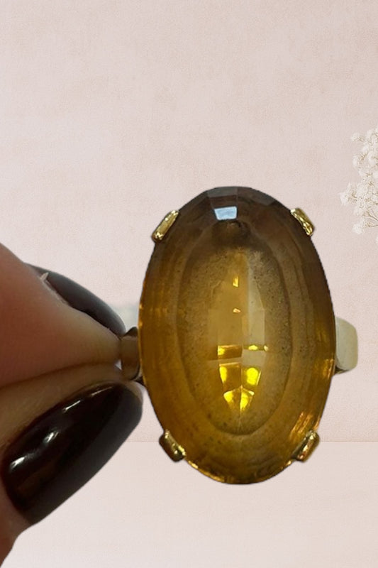 Anillo vintage de citrino natural en oro de 18K (años 70) Abundancia y poder