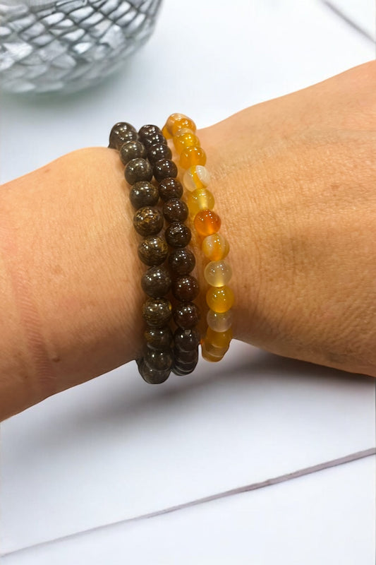 Trío pulseras de Broncita, Cornalina y Granate