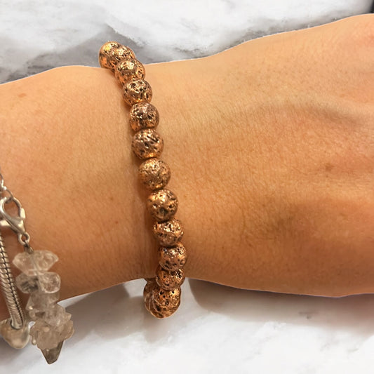 Pulsera de Lava Bañada en Cobre – Energía de Fuego y Conducción Vital
