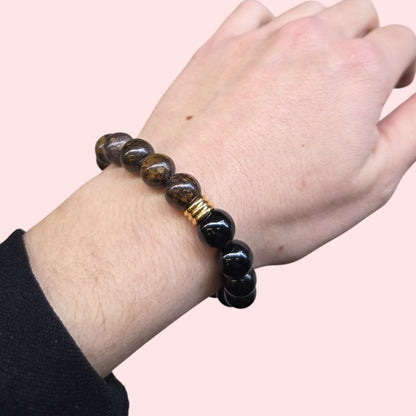 Pulsera de Broncita y turmalina bolitas 6,8 y 10 (repeler envidias)