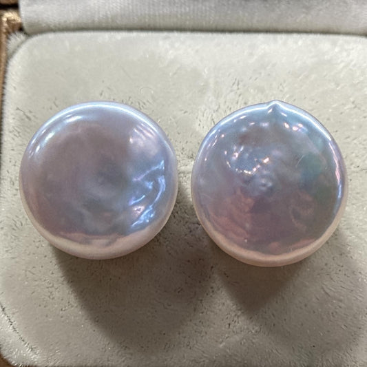 Pendientes botón  de perlas de río naturales cultivadas plata 925 12mm