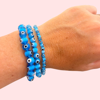 Pulsera  Ojo Turco azul celeste  vidrio