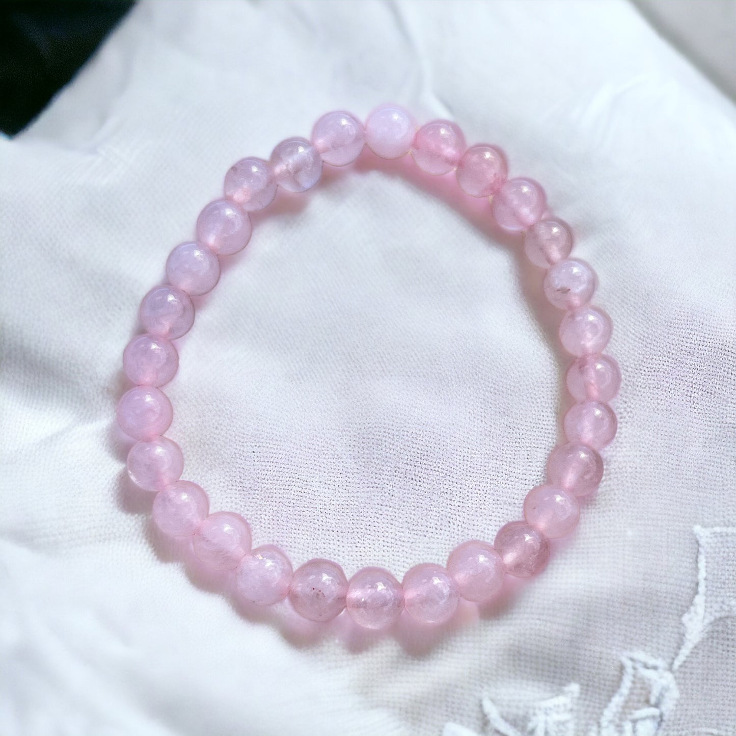 Pulsera bolita cuarzo rosa 6mm