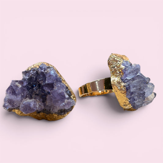 Anillo de amatista baño de plata dorado