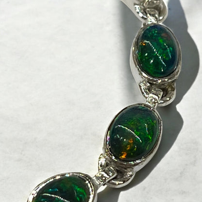 Pulsera de ópalo negro y plata de ley