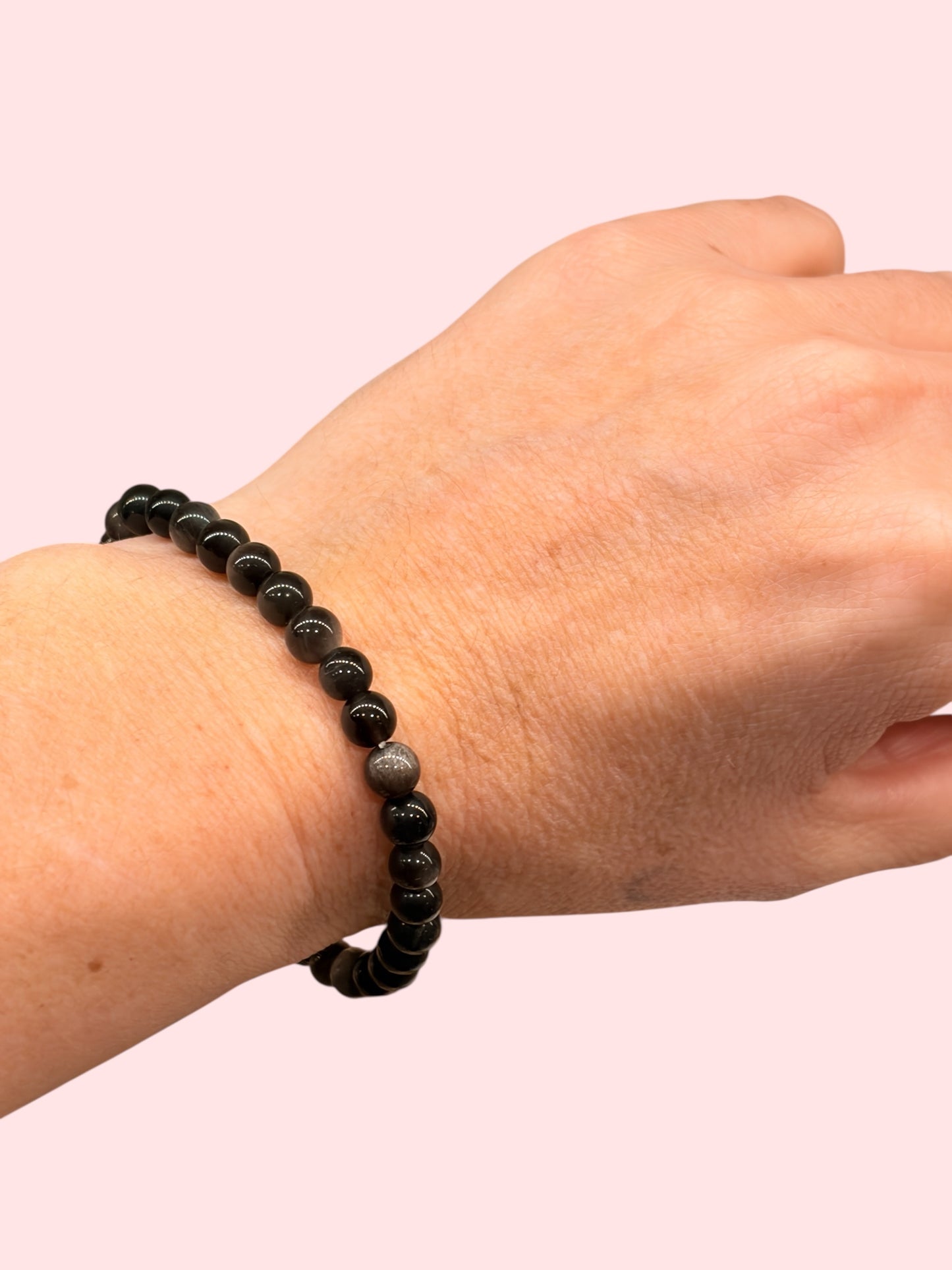 Pulsera bolitas obsidiana plateada 6mm