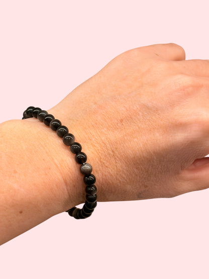 Pulsera bolitas obsidiana plateada 6mm
