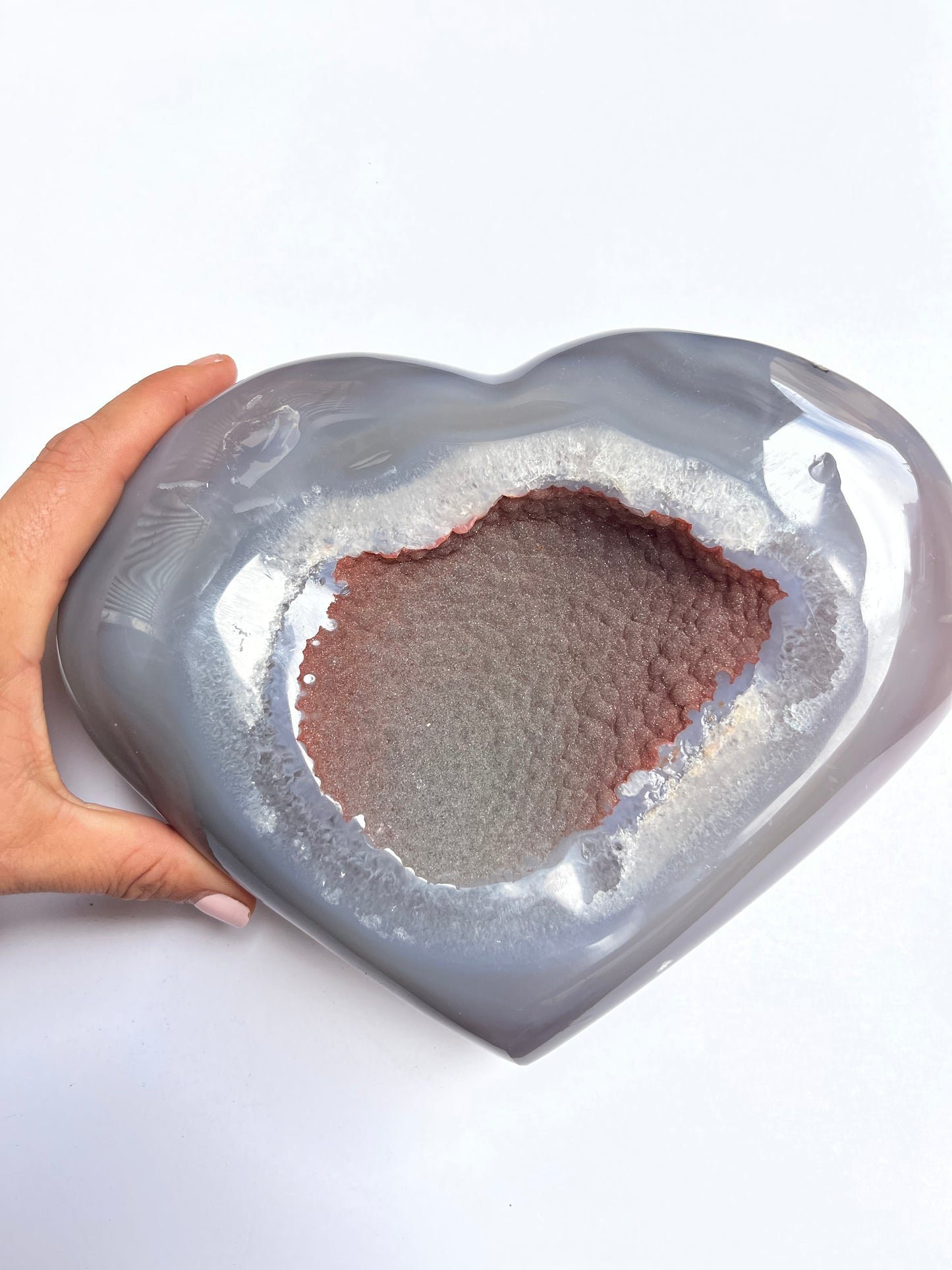 Corazón de Ágata natural pulida con hematite rojo