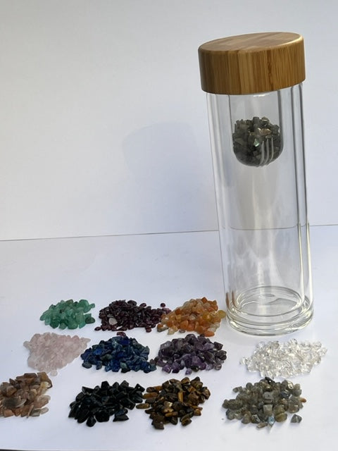 Botella de cristal  y madera para elixir indirecto 11 minerales