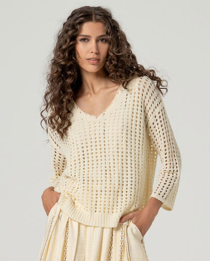 Jersey escote pico crema SURKANA