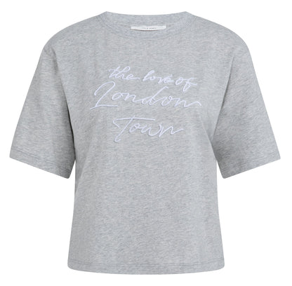 Camiseta con estampado flocado suave y mangas anchas